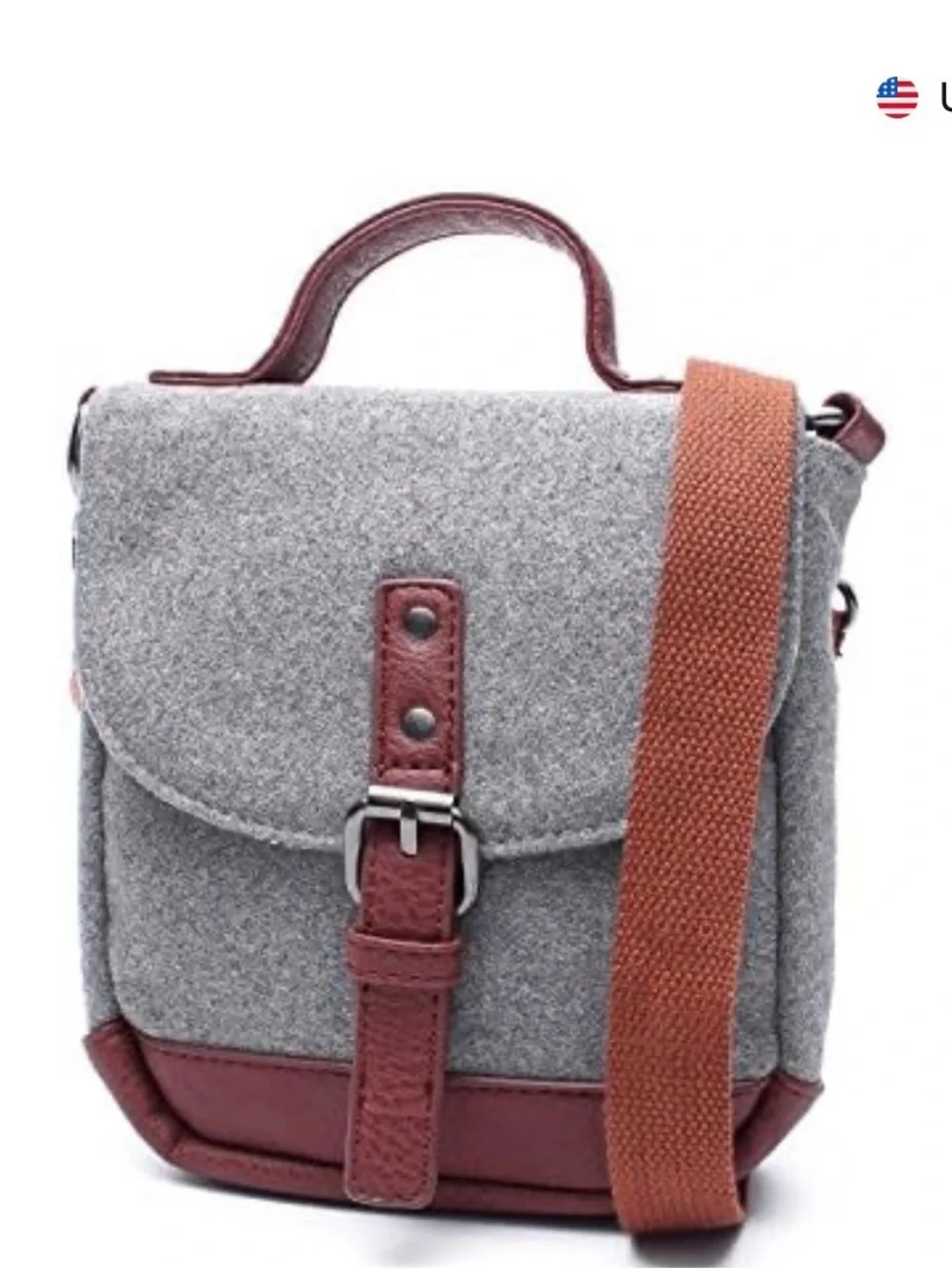 Something Strong Small Wool Messenger Crossbody Bag Gray/Brown